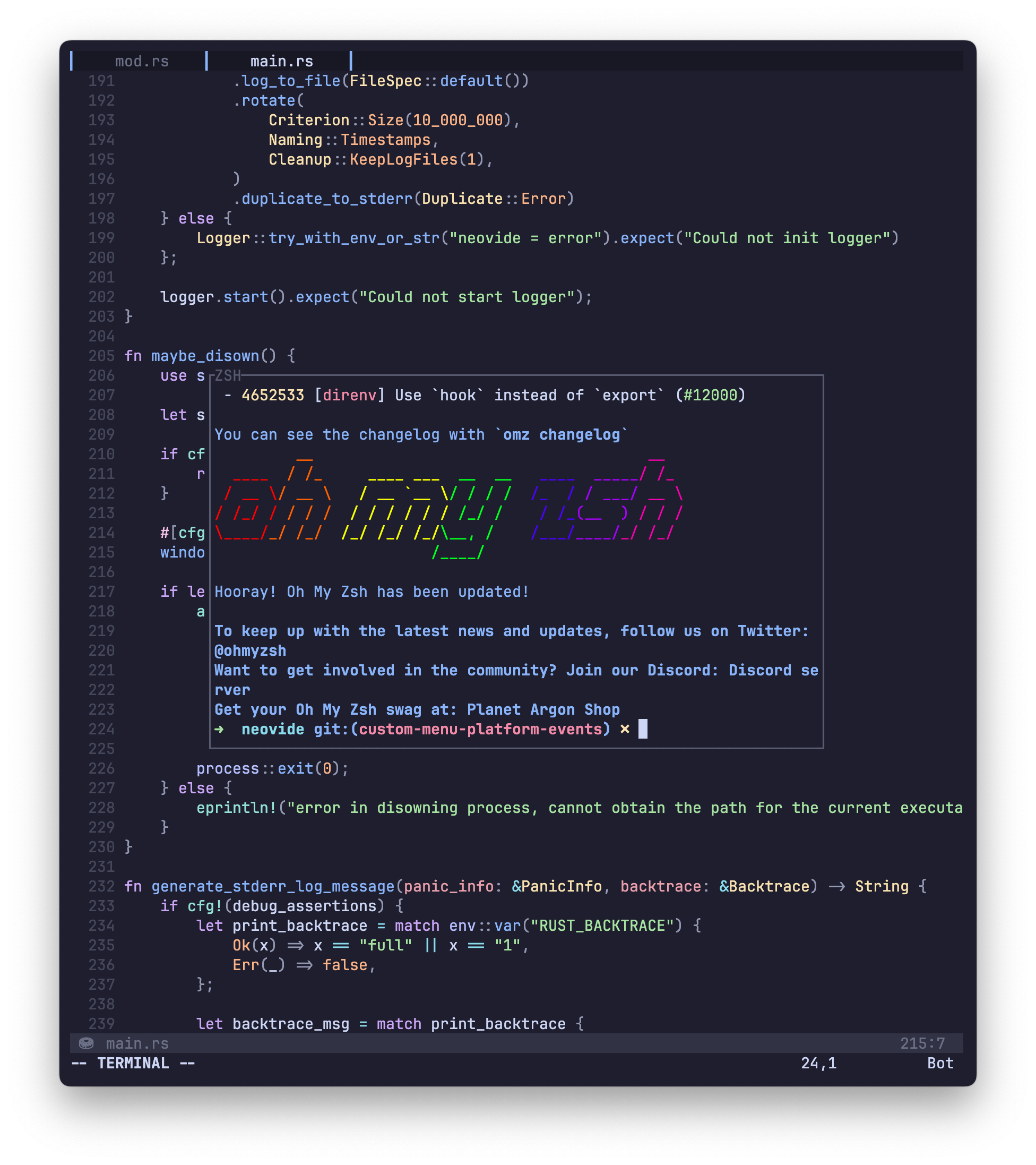 vim-floaterm + oh-my-zsh