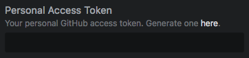 Screenshot of personal access token field