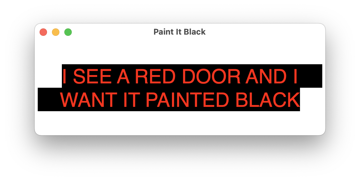Screenshot of 'Paint it Black' text window showing text with a black background and red text.