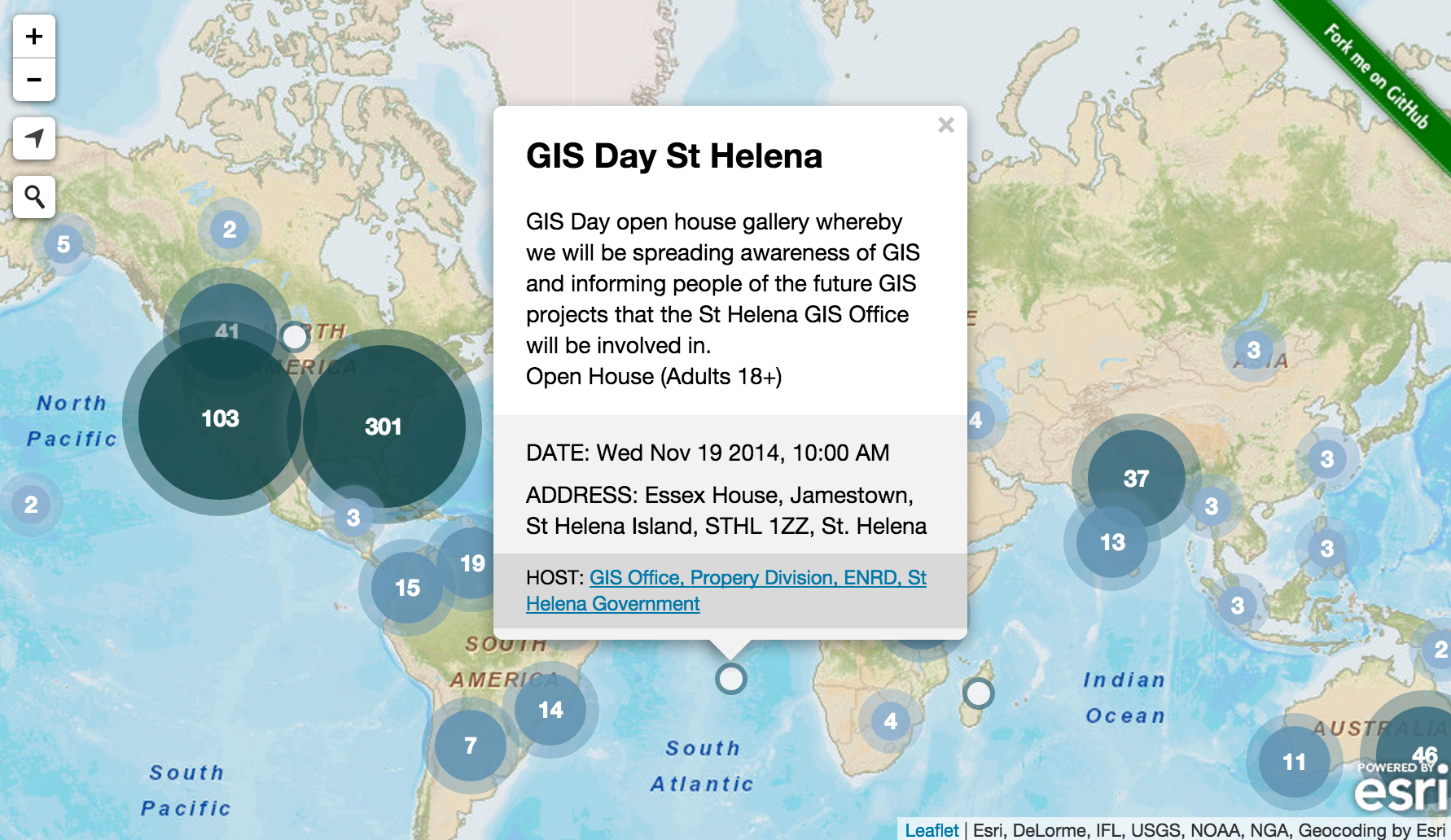 GitHub Esri/gisdaymap A simple map to find GIS Day events around