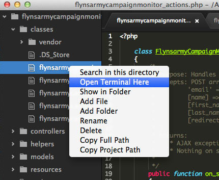 Context menu entry to open a terminal at the given files path