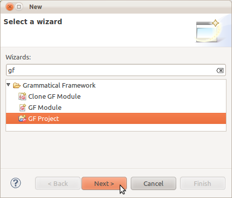 New project wizard