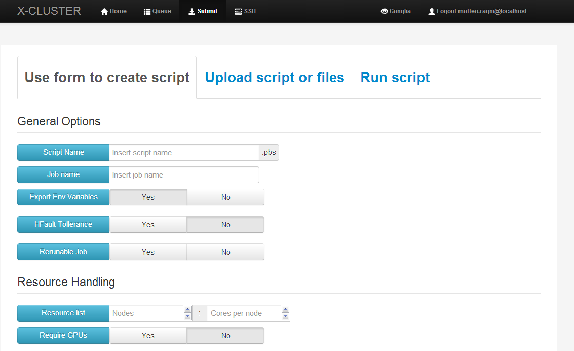 Submission form and PBS script generation