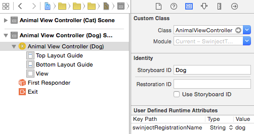 AnimalViewControllers with user defined runtime attribute in Animals.storyboard