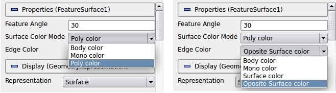 Left: Options for surface color mode. Right: Options for Edge color mode.