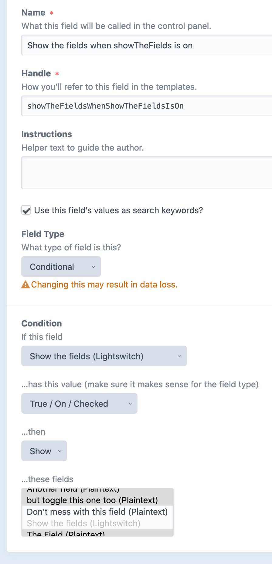 Creating a conditional field for fields