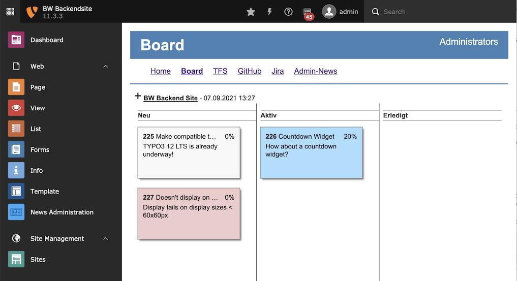 Screenshot of a page with an interactive task board
