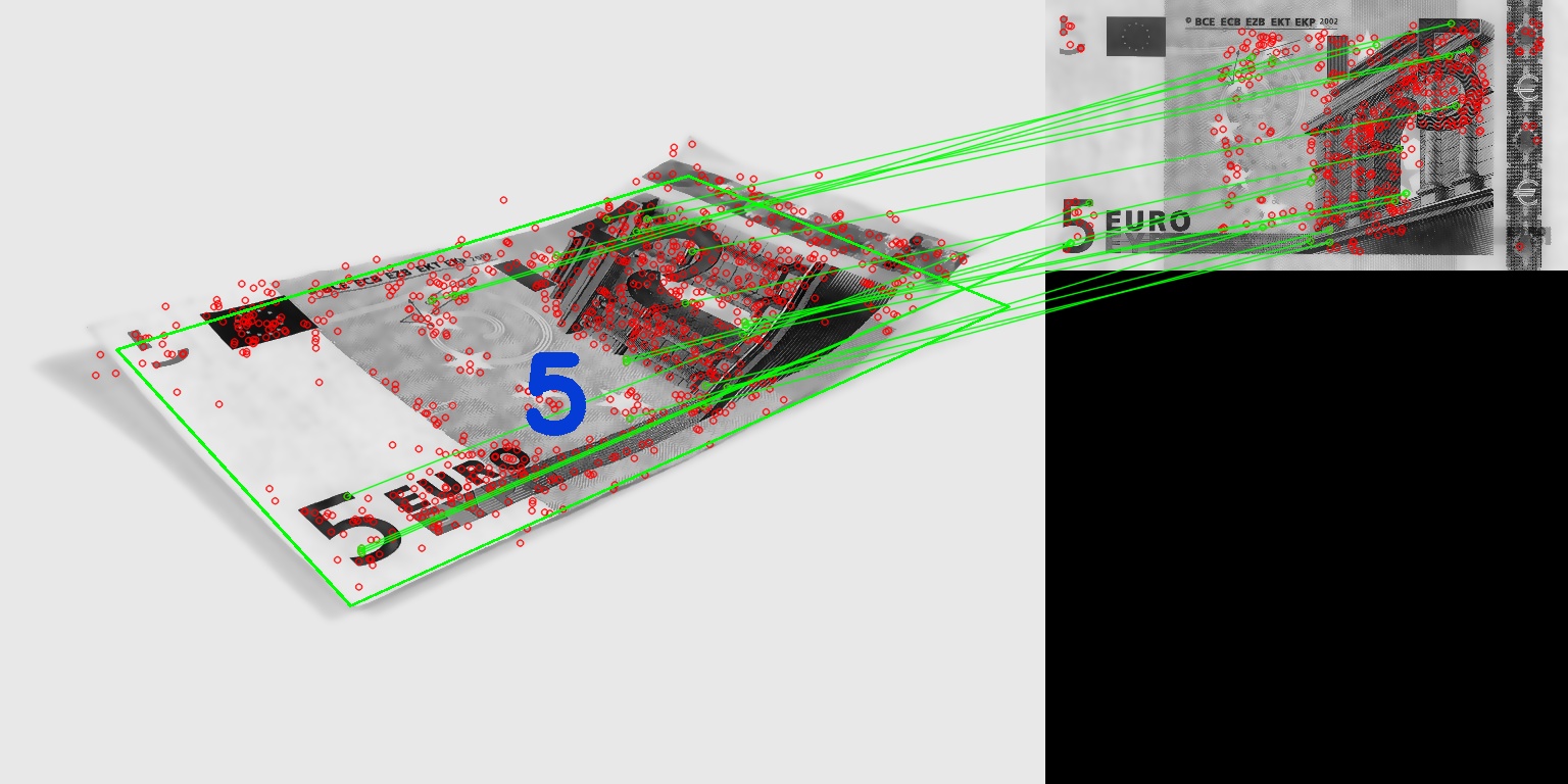 Fig. 2 - Detection of a banknote with perspective distortion