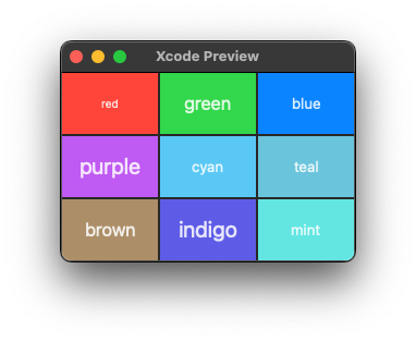 Colors table example