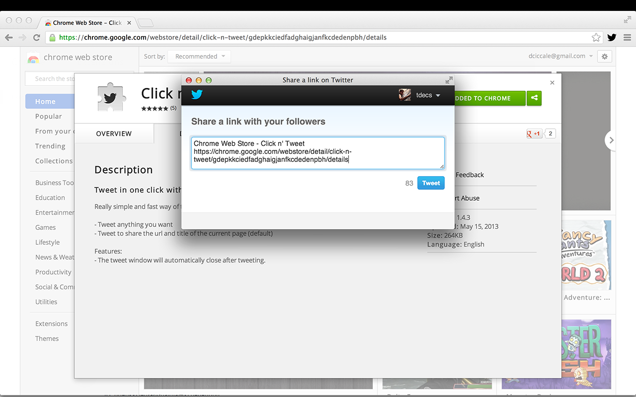 Screenshot of Click n' Tweet Chrome Extension