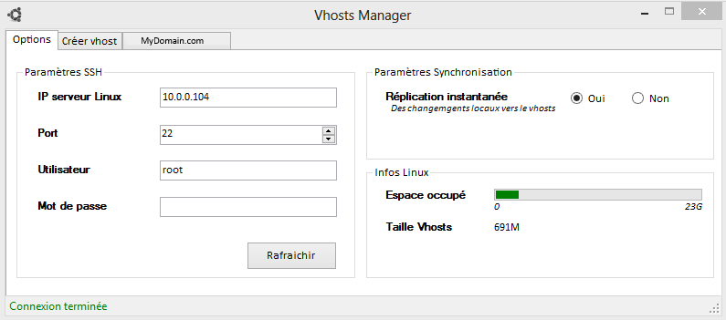 LinuxVhostManager screenshot options