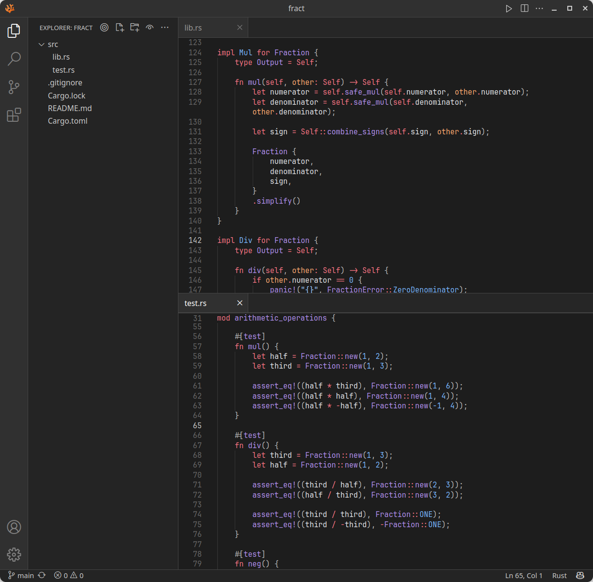 Screenshot showing the dark theme