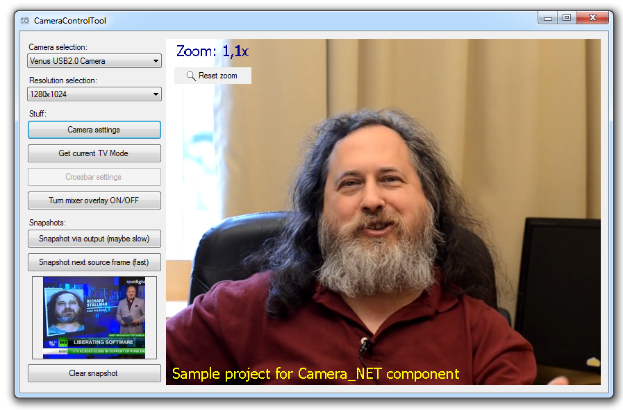 Complicated sample of Camera_Net library use. Stranger on television.