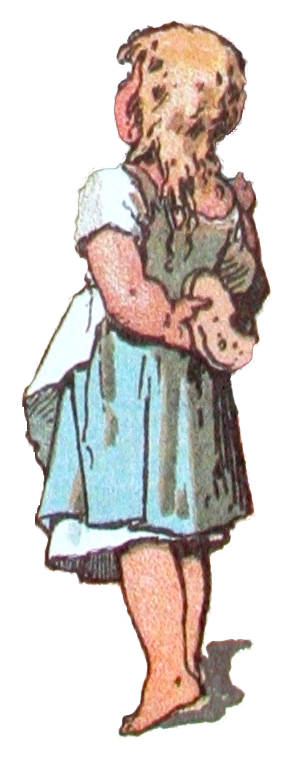 Gretel from the story 'Hansel and Gretel' holding bread behind her back