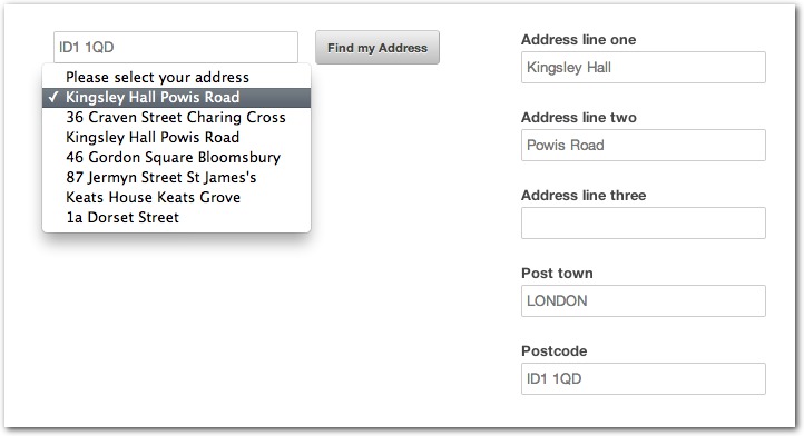 Ideal Postcodes Plugin Example