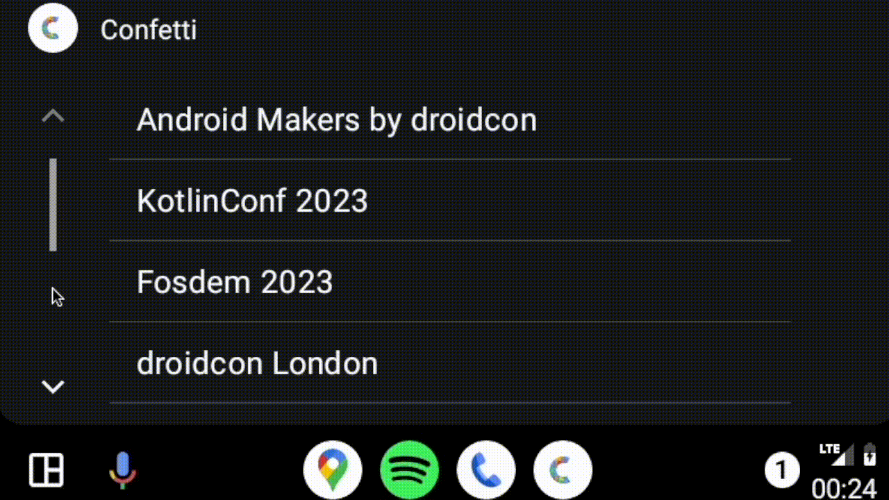 Walkthrough of Confetti running on Android Auto