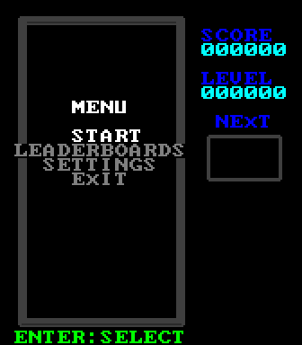 AsciiTetris Menu