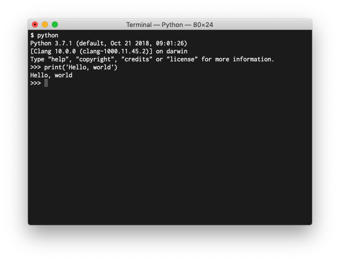 A session in the Python command line interpreter