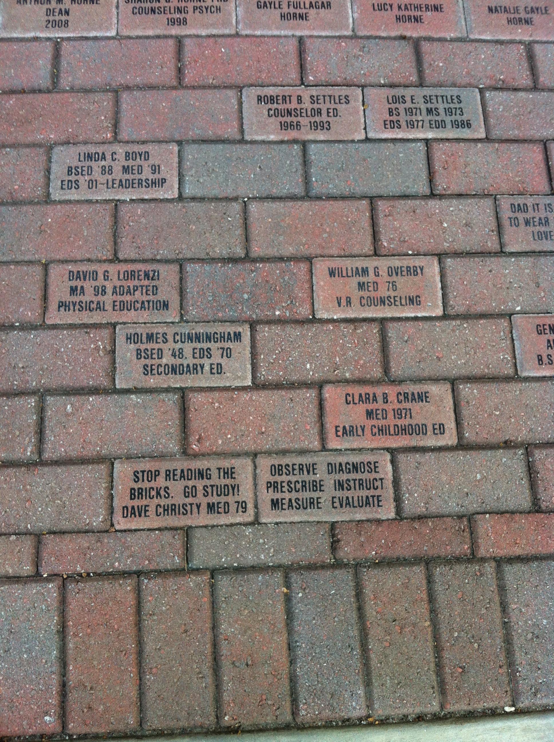 Name bricks in front of Aderhold