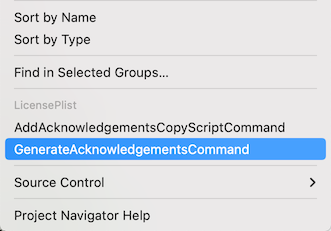 Generate Acknowledgements menu command in Xcode