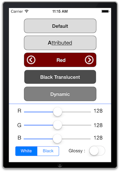 A screenshot rendering NVUIGradient buttons