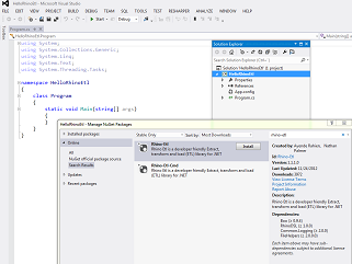 Screenshot of Visual studio search for Nuget package