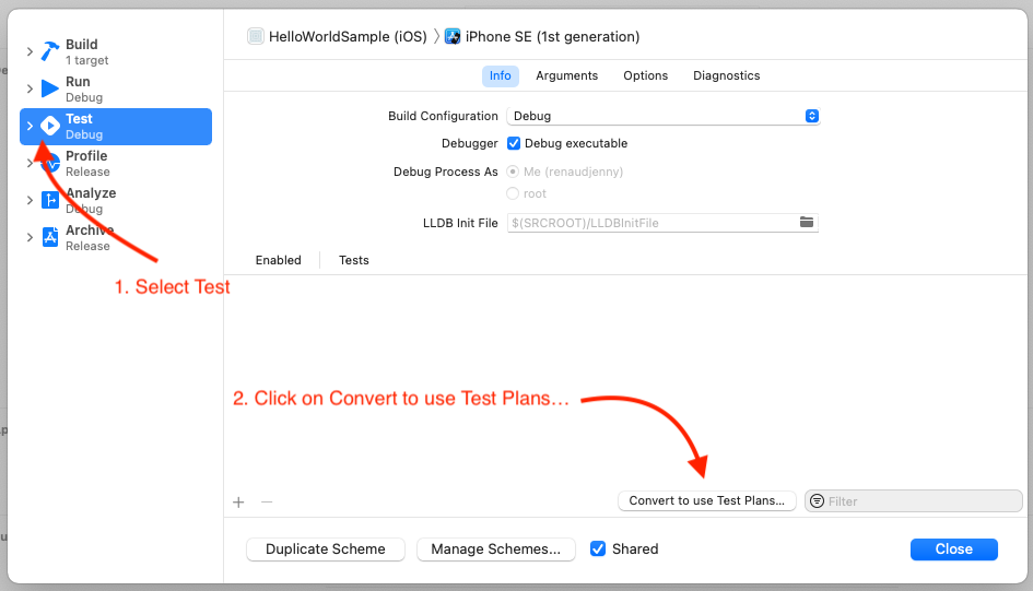 Where is Convert to use test plans... button