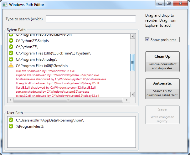 Screen Shot of Windows Path Editor