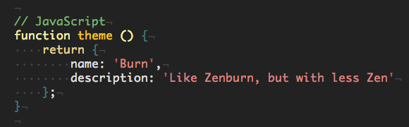 JavaScript highlighted with Burn