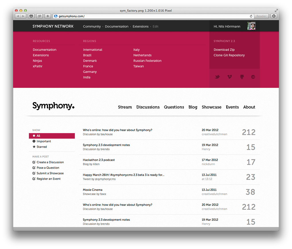 Mockup: Symphony stream with open network overview