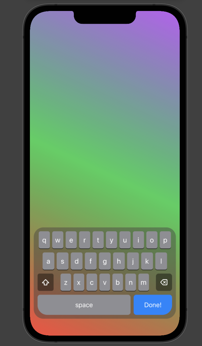 A screenshot of an iPhone 13 Pro Max, with a colorful background and a floating light keyboard