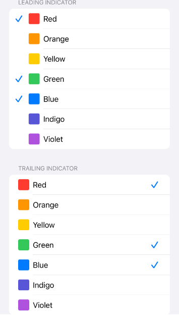 Inline style, leading and trailing selection indicator, light mode, English