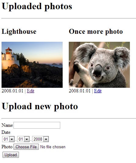 interface with list of uploaded photos