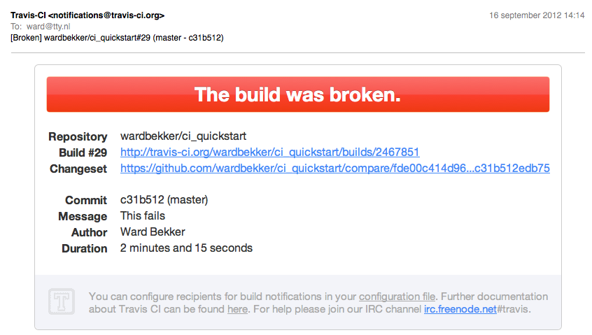 Broken build e-mail notification